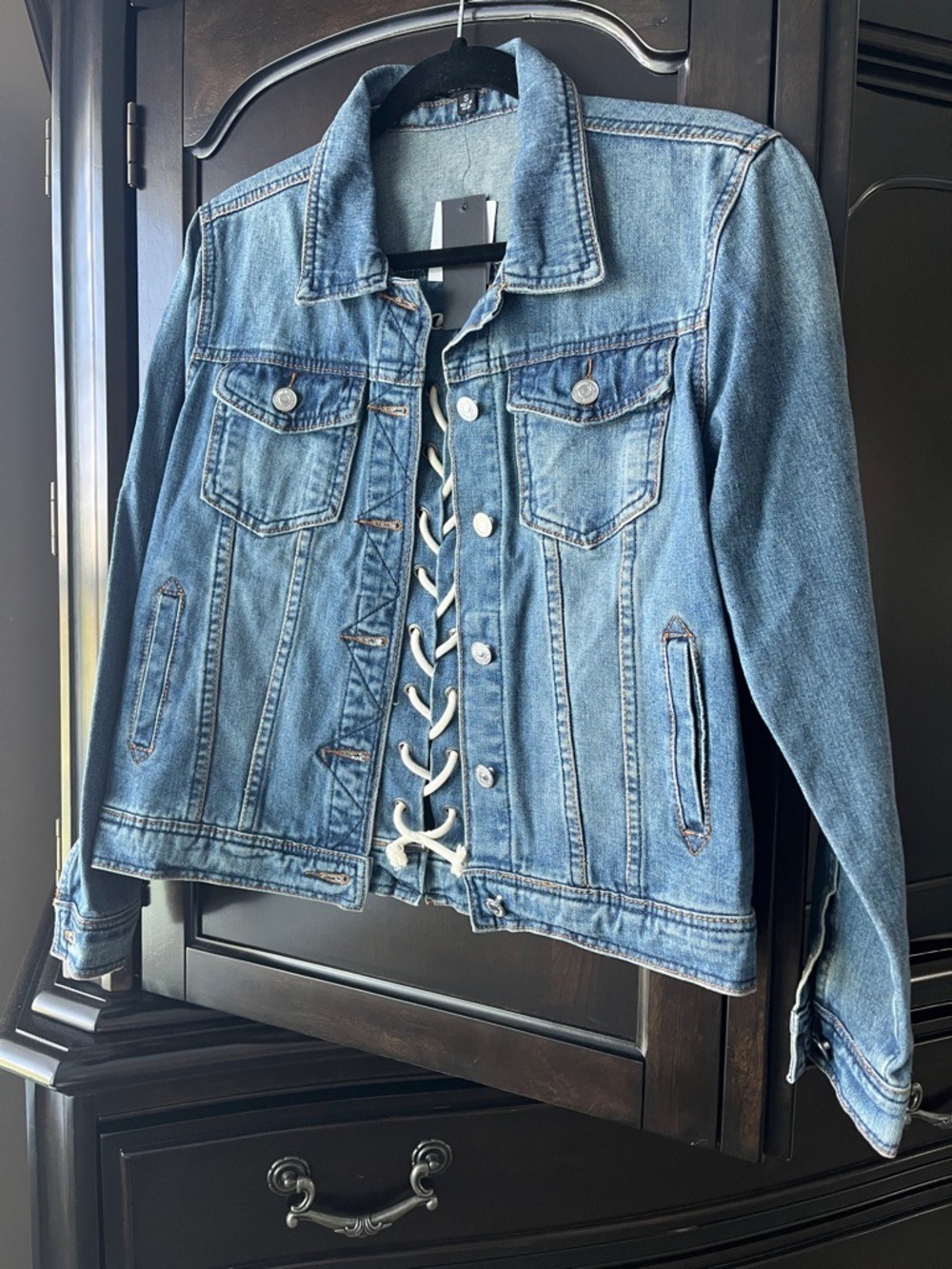 Anthropologie Lea & Viola Blue Lace-Up Denim Jacket